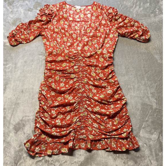 Veronica Beard Red Floral Josephine Ruched Mini Dress Womens Size 8 Silk - Picture 4 of 15